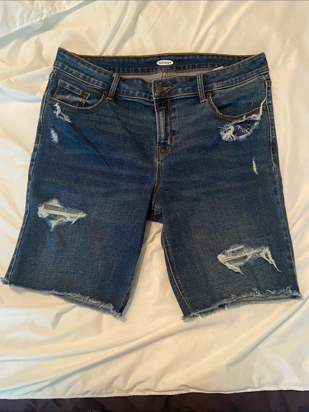 Old Navy Blue Distressed Denim Bermuda Shorts SZ 12